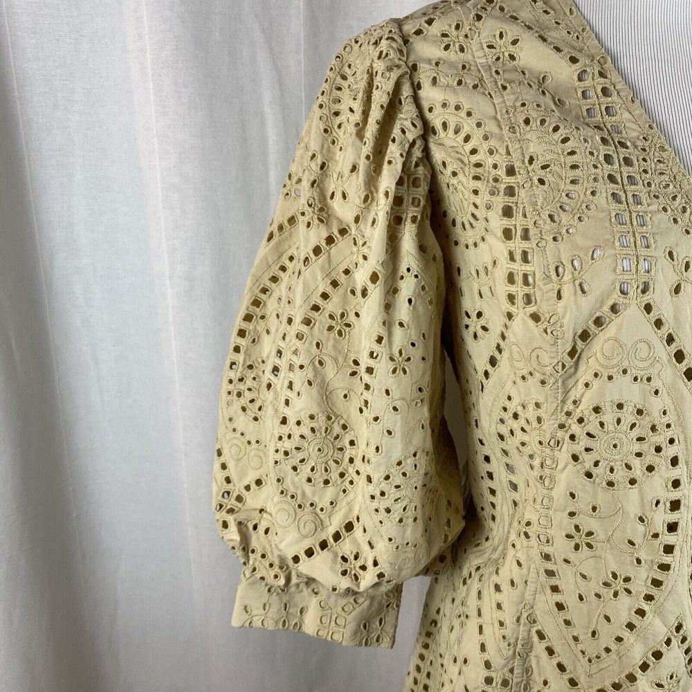 GANNI Size EU 38 US 6 Mini Dress Broderie Anglaise Cotton Balloon-sleeve Eyelet - Picture 3 of 10